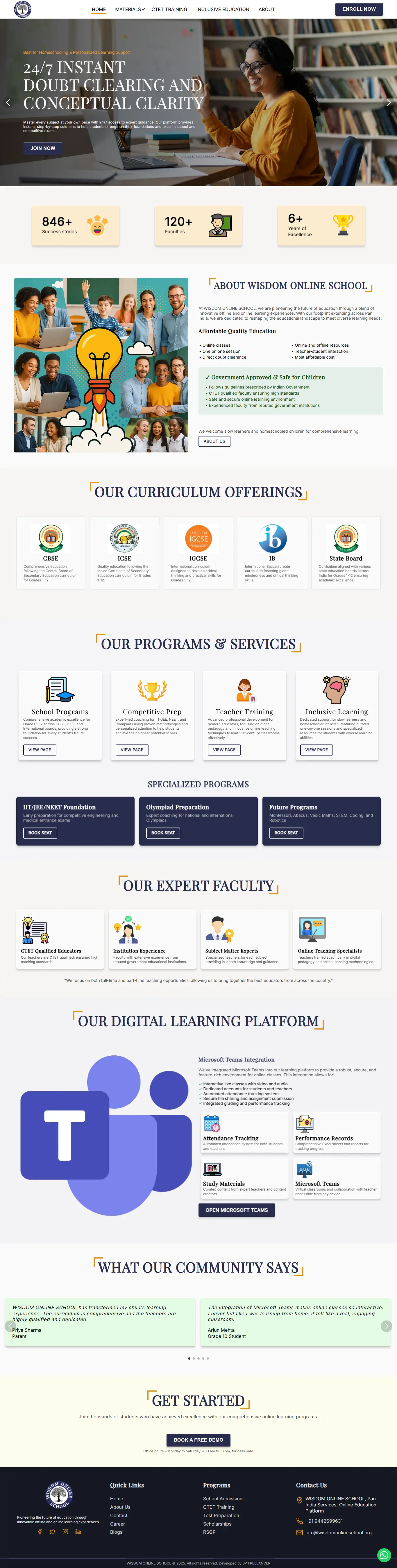 Wisdom Online School website homepage